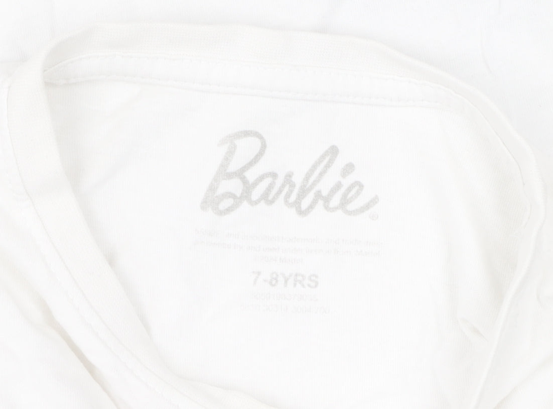 Barbie Girls White T-Shirt 7-8 Years, Graphic Print Jersey