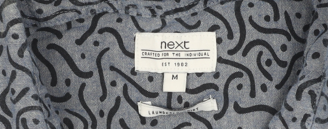 Next Men's Blue Geometric Shirt M Long Sleeve Collared