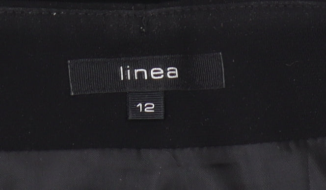 Brand and care label for Linea Women’s Black Knee Length Trumpet Skirt, size UK 12