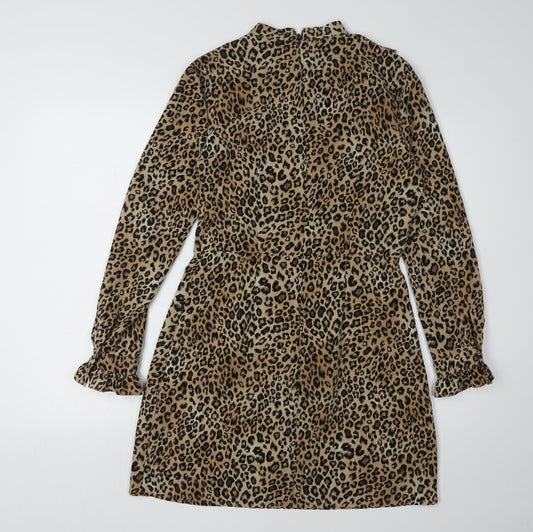 Topshop Women's Brown Animal Print Shift Dress Size 10