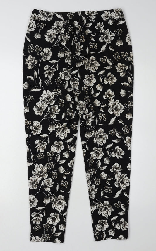 Dorothy Perkins Women's Black Floral Cropped Trousers Size 8