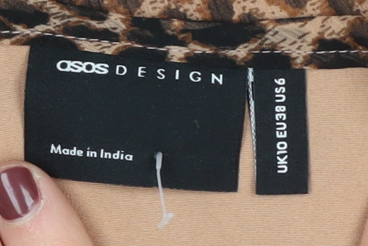 Brand and care label for ASOS Women’s Brown Animal Print Sleeveless Dress, size UK 10