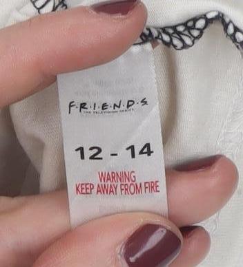 Friends Girls T-Shirt 12-14 Yrs Black Ivory Central Perk Long Sleeve