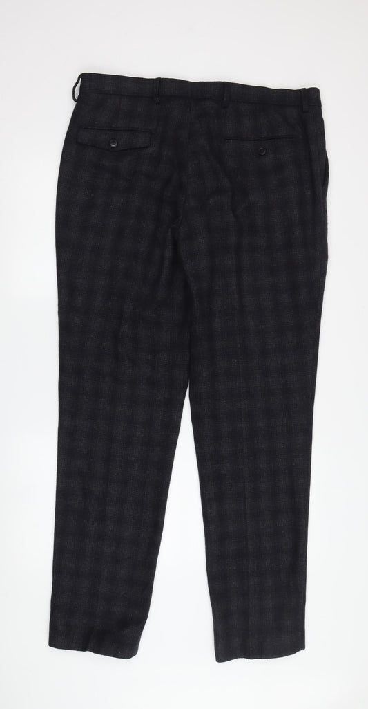 Marks and Spencer Men's Black Check Trousers Size 36