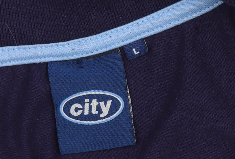 City Men's Blue Polo Shirt L Solid Sporty