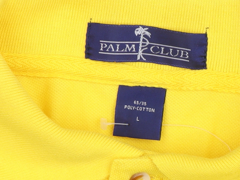 Palm Club Men's Yellow L Polo Shirt Casual Embroidered Logo