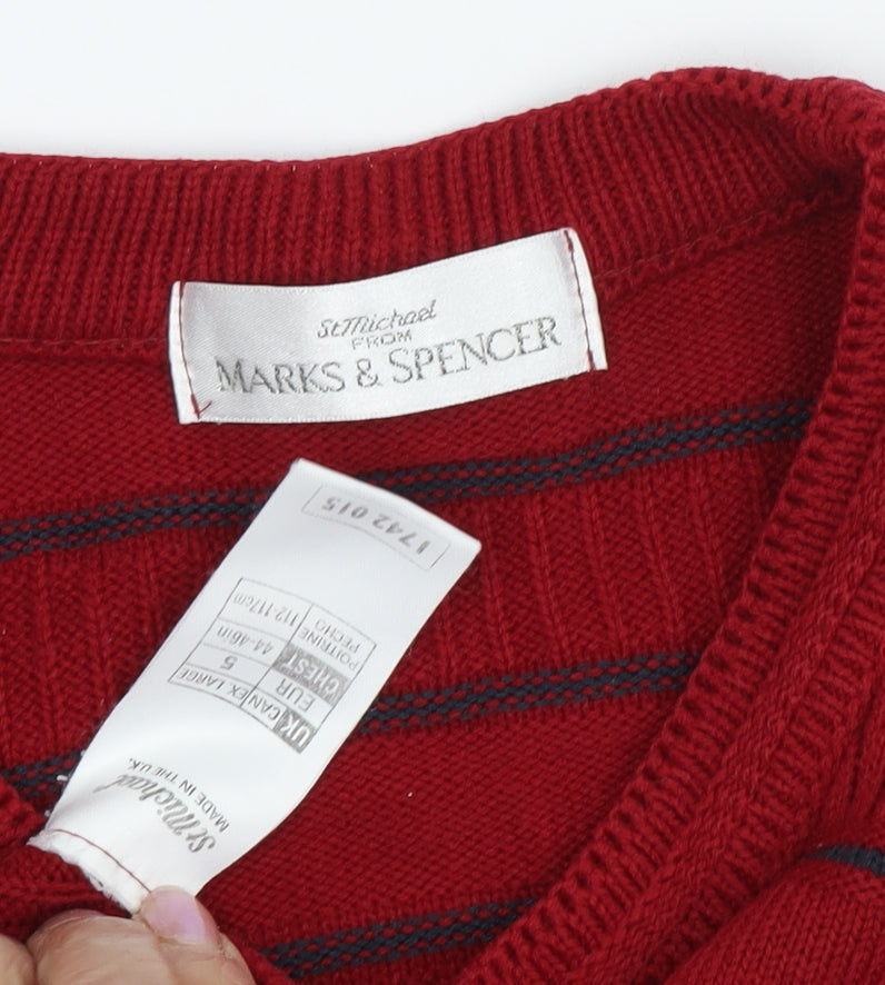 Marks and Spencer Men's Red Striped Knit Jumper S