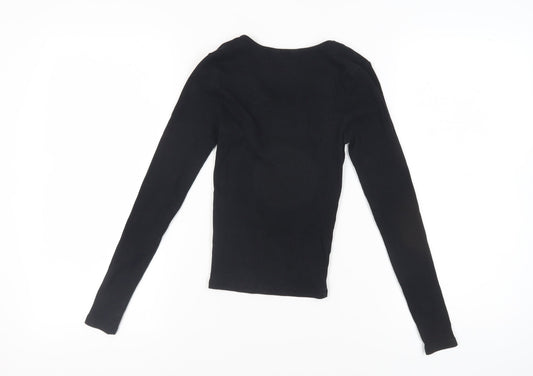 New Look Women's Black Lace-Up V-Neck Long Sleeve Top