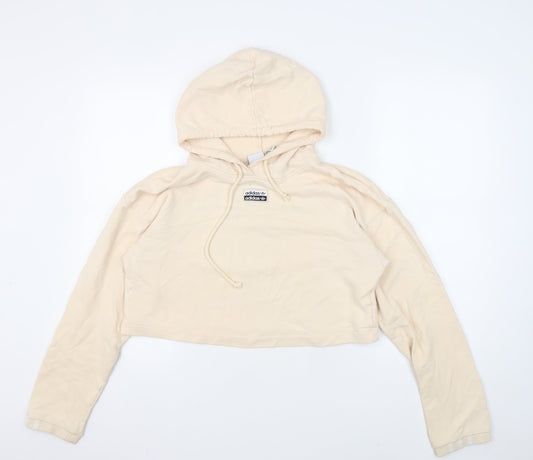 Additional front view of Adidas Women Beige Crop Hoodie, size S, Cotton, Logo