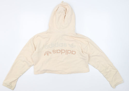 Adidas Women Beige Crop Hoodie Size S, Cotton, Logo