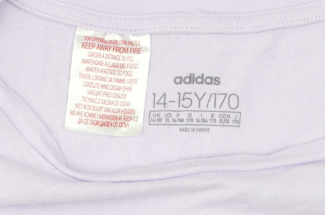 Adidas Girls Purple T-Shirt with Logo, Size 14 Plus, Cotton