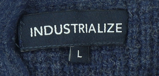 Industrialize Men's Blue Henley Knit Jumper, Size L