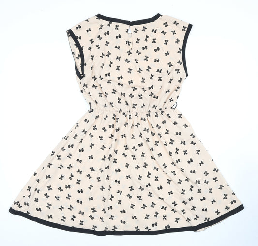 Women's New Look Beige A-Line Dress with Animal Print, Size 10