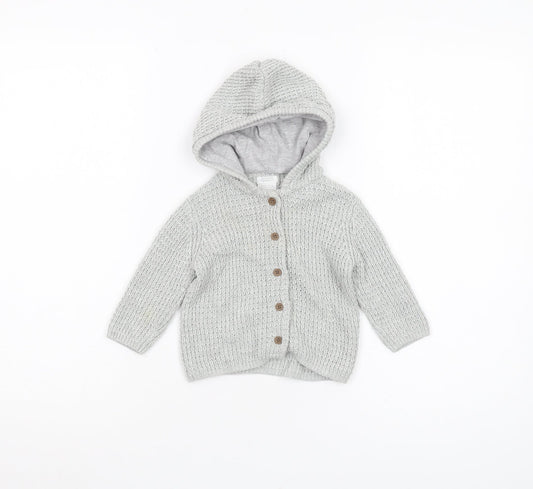 Mamas & Papas Baby Grey Hooded Cardigan 0-3 Months Unisex