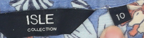 Isle Women's Blue Floral Cotton Blouse, Size 10