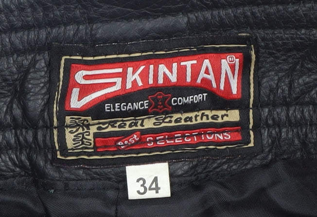 Skintan Men's Black Leather Motorcycle Trousers 34