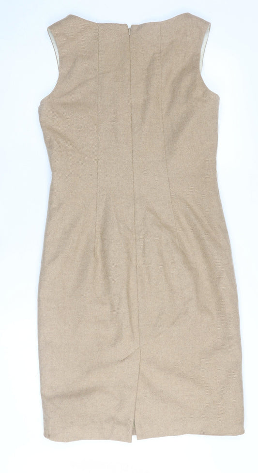 Next Women Beige Sheath Dress Size 12 V-Neck Business