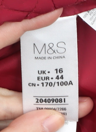 Womens UK Size 16 Marks and Spencer Red Quilted Coat