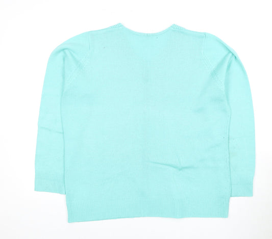 Damart Women's Blue V-Neck Acrylic Pullover Jumper