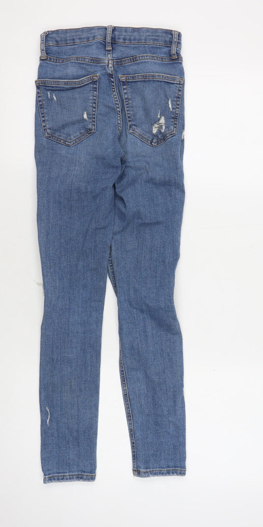 Topshop Women's Blue Skinny Distressed Jeans Size 4