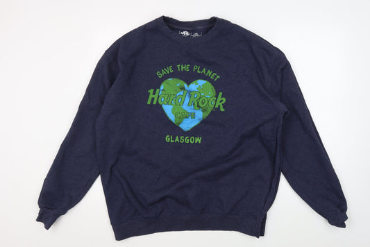 Additional front view of Hard Rock unisex blue xl pullover sweatshirt