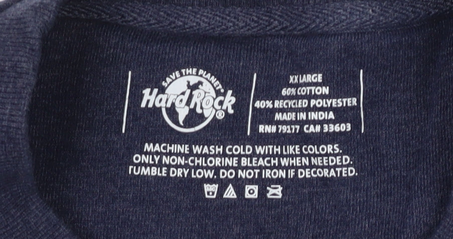 Close-up detail of Hard Rock unisex blue xl pullover sweatshirt