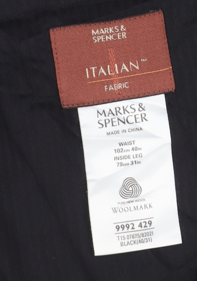 Marks & Spencer Men's Black Wool Trousers, 40W 31L