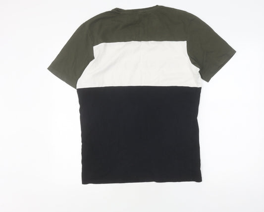 Jack & Jones Men's L Colourblock T-Shirt in Green, White, Black