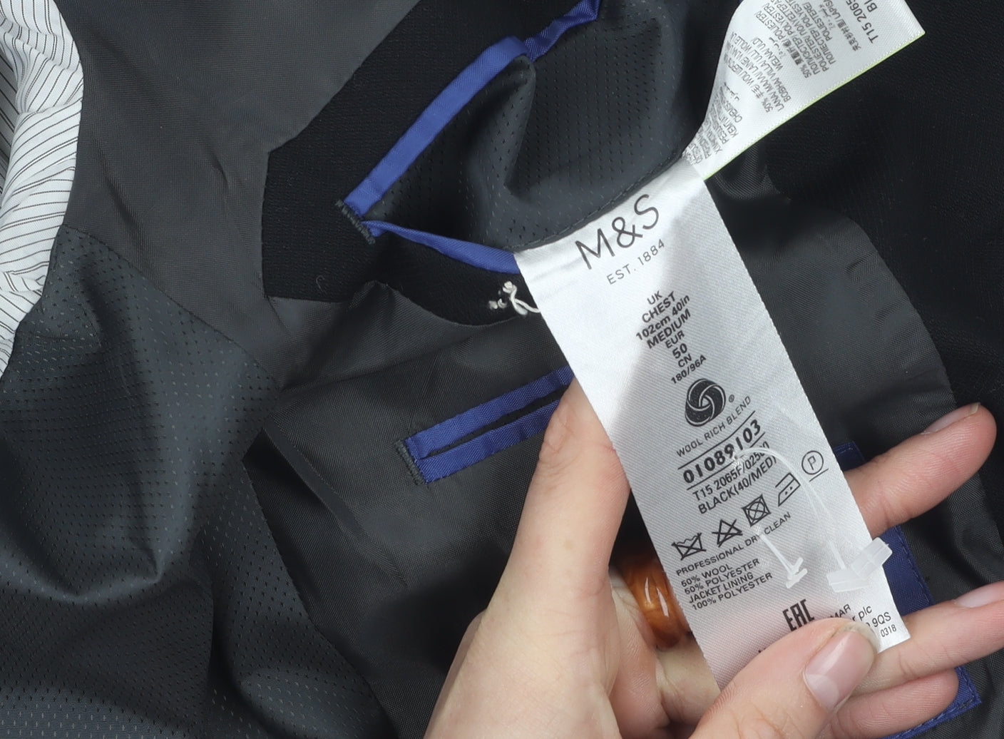 Mens UK Size 40 Marks and Spencer Regular Black Suit Jacket