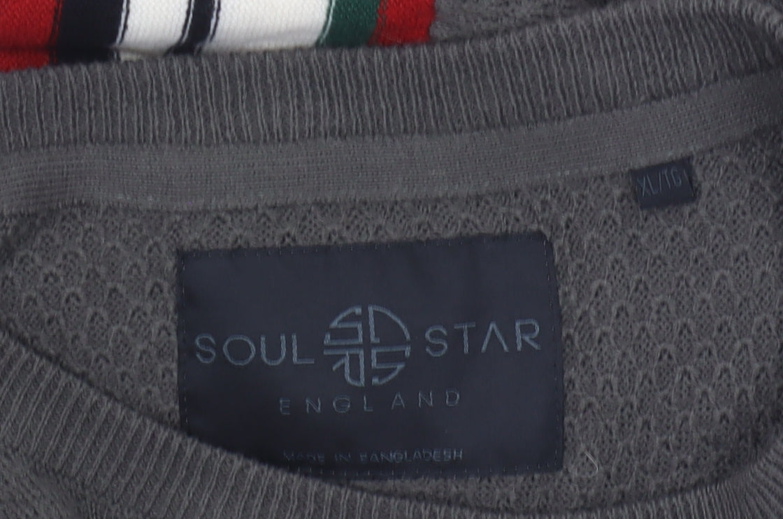 Soul Star Men's XL Grey Striped Pullover Jumper
