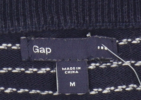 Gap Women's Navy Striped V-Neck Pullover Jumper, M