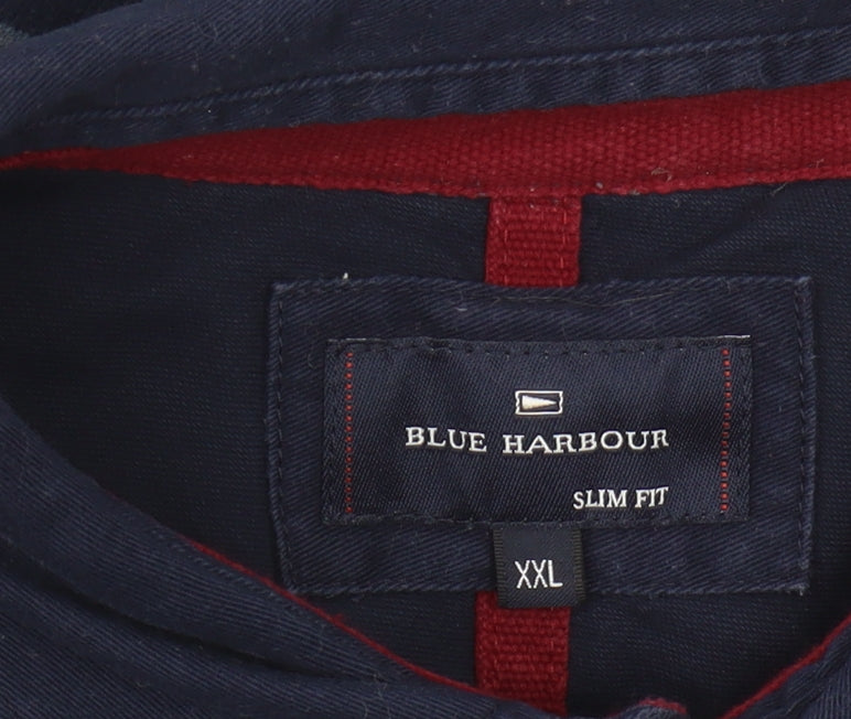 Marks and Spencer Men's Blue XXL Slim Fit Striped Polo