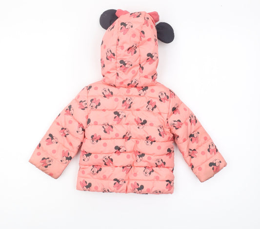 Disney Girls Pink Minnie Mouse Puffer Jacket 9-12 Months