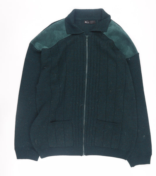 Mens UK Size L BHS Green Full Zip Jumper