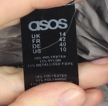 Brand and care label for ASOS Women's Blue Grey Striped Skirt, size 14