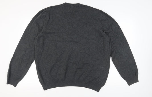 Marks and Spencer Men's Grey V-Neck Cotton Pullover