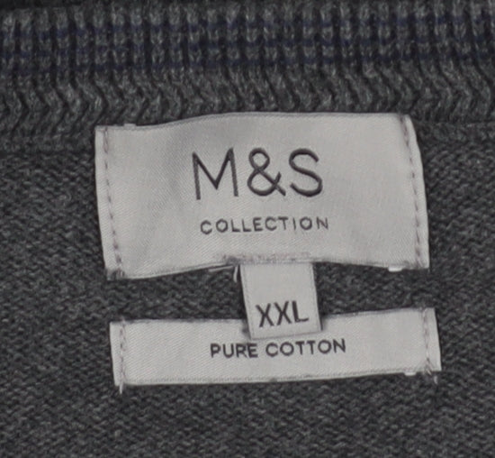 Marks and Spencer Men's Grey V-Neck Cotton Pullover