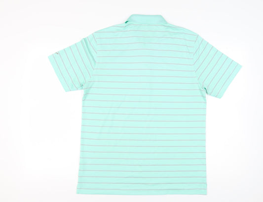 Greg Norman Men's Green Striped Polo Shirt Medium