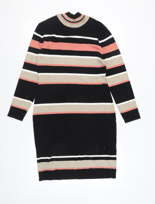 Additional front view of Roman Women's Striped Bodycon Dress, size 12, Black Beige