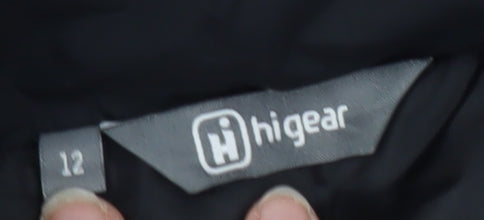 Brand and care label for Hi Gear unisex black puffer jacket 12 plus casual winter
