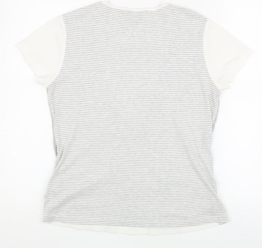 M&Co Women's Grey Striped V-Neck Top - M