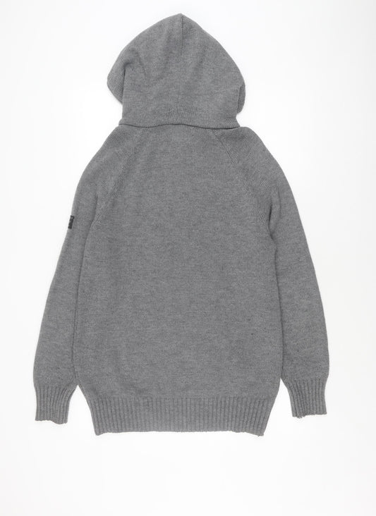 Firetrap Men's Grey Henley Jumper L Size Hooded Cotton