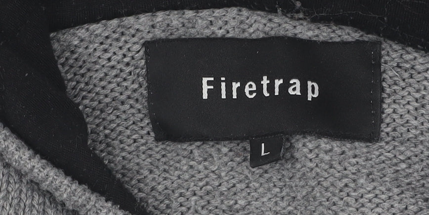 Firetrap Men's Grey Henley Jumper L Size Hooded Cotton