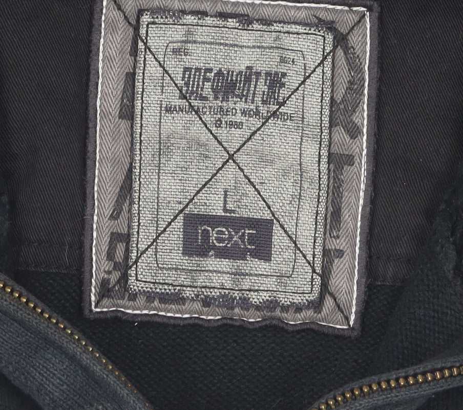 Next Men's Black Full Zip Jumper, Size L, Cotton Knit