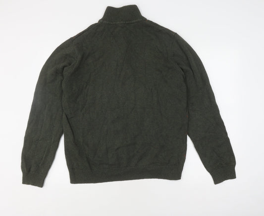 BHS Men's Green Argyle High Neck Pullover Jumper M