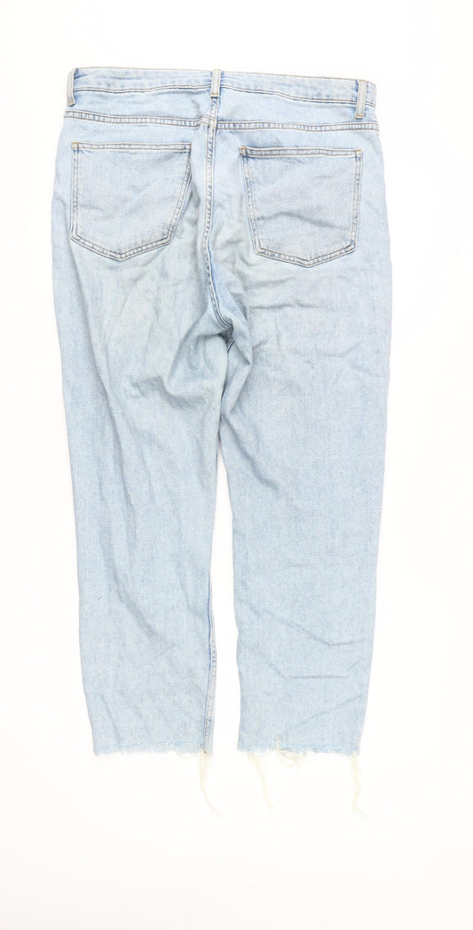 Topshop Women’s Blue Straight Jeans, Size L, Light Wash