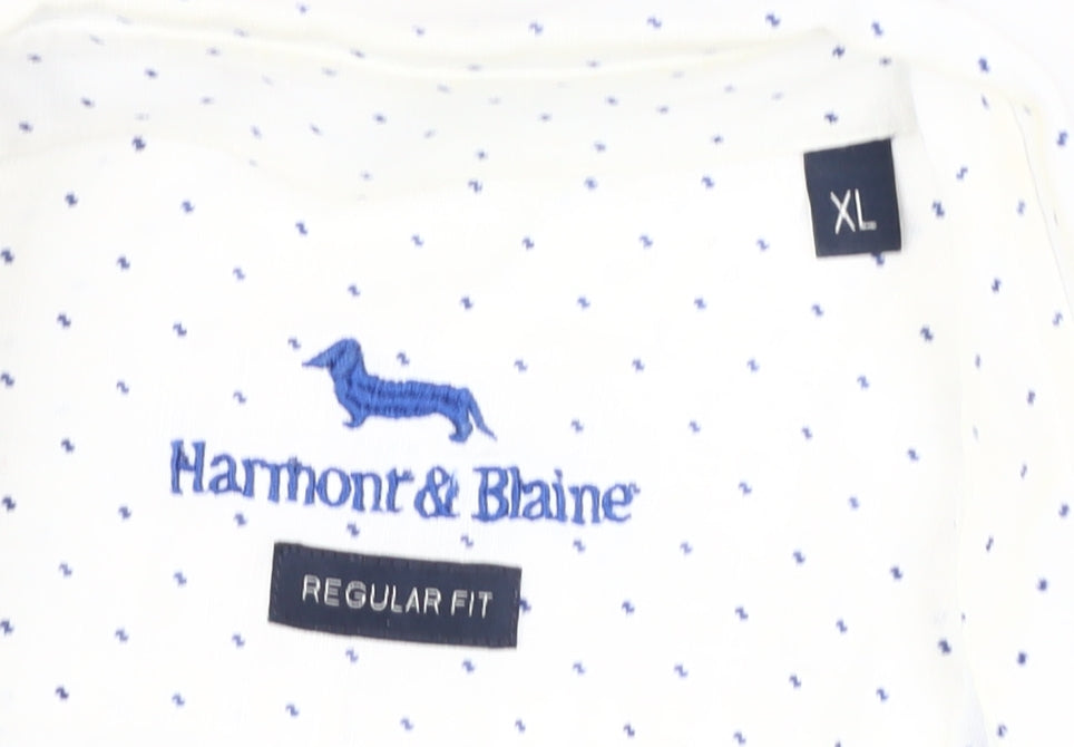 Harmont & Blaine Men's XL White Polka Dot Shirt