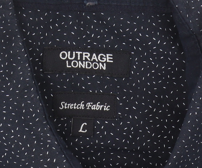 Outrage London Blue Geometric Long Sleeve Shirt L