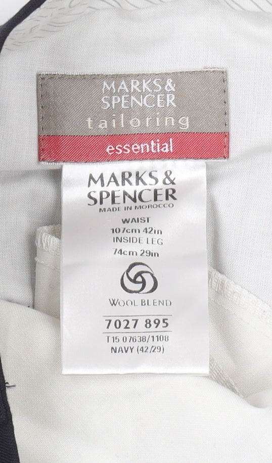 Marks and Spencer Men's Navy Wool Blend Trousers Size 42/29