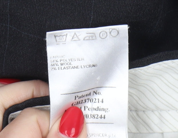 Marks and Spencer Black Check Pleated Dress Trousers - Size 34